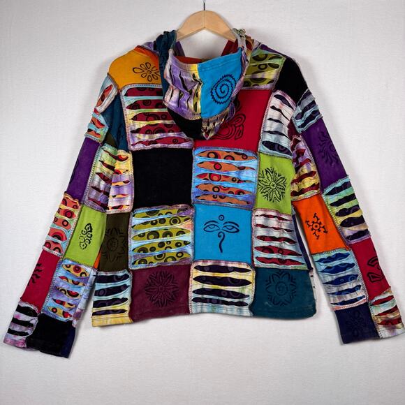 All That Jazz Cut Out Patchwork Full Zip Hoodie Boho Women's XL Hippie Festival - Picture 2 of 10